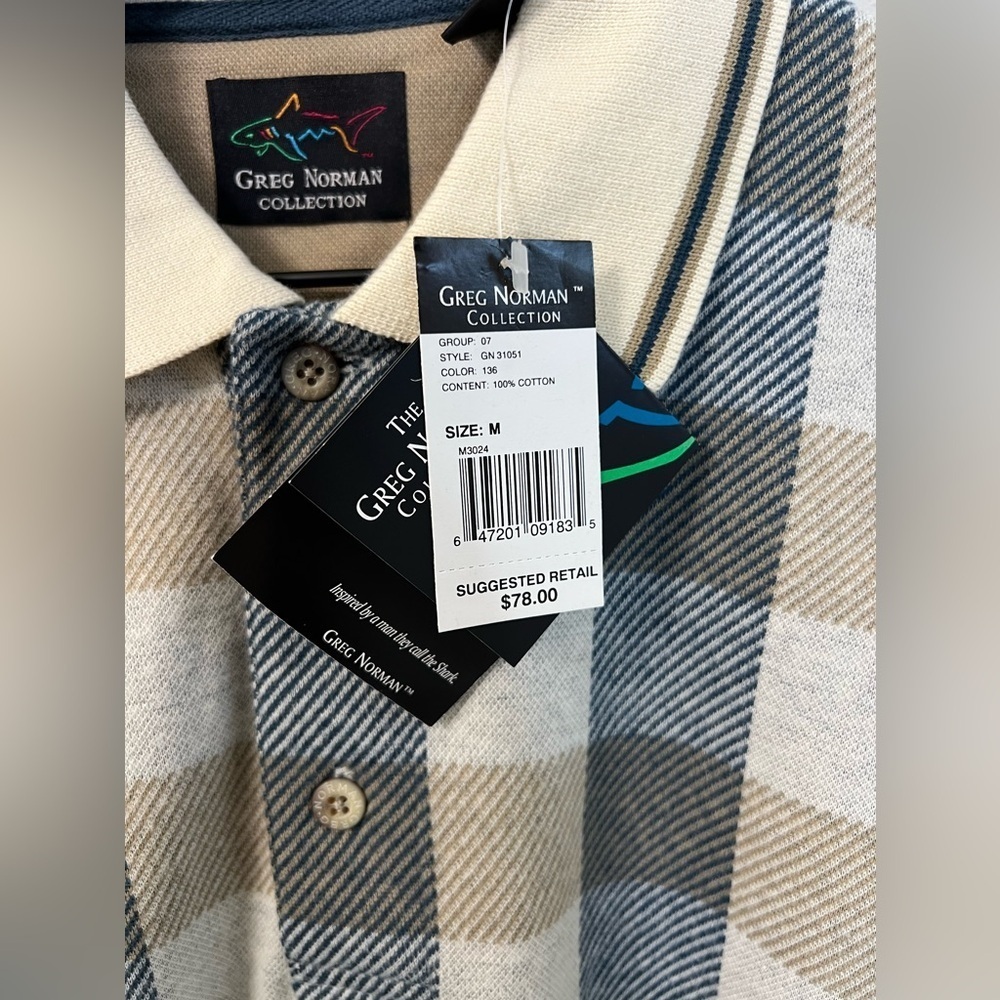 NWT Greg Norman Plaid Long Sleeve Polo Medium - Picture 3 of 9